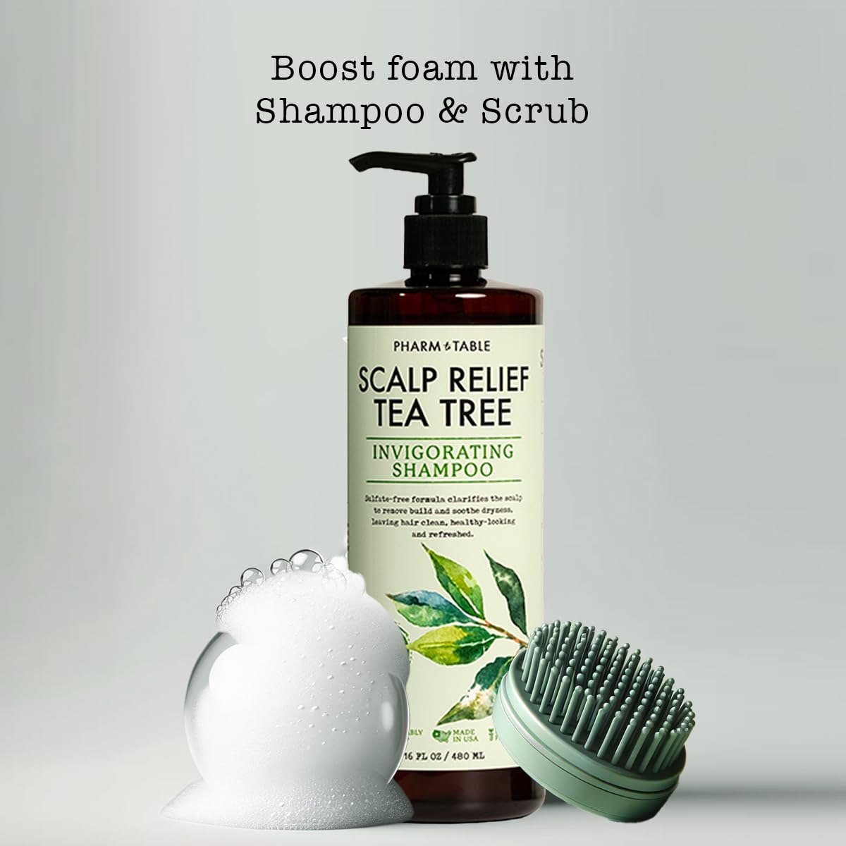PHARM TO TABLE Tea Tree Shampoo For Men and Women, Deep Cleansing Sulfate-Free Formula - Relief for Dry Itchy Scalp - Infused with Tea Tree oil, Mint, Biotin and Vitamin E, 16.2oz